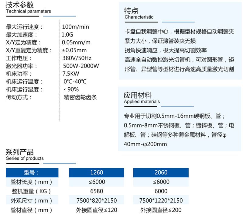 光纤激光切管机技术参数 光纤激光切管机技术参数