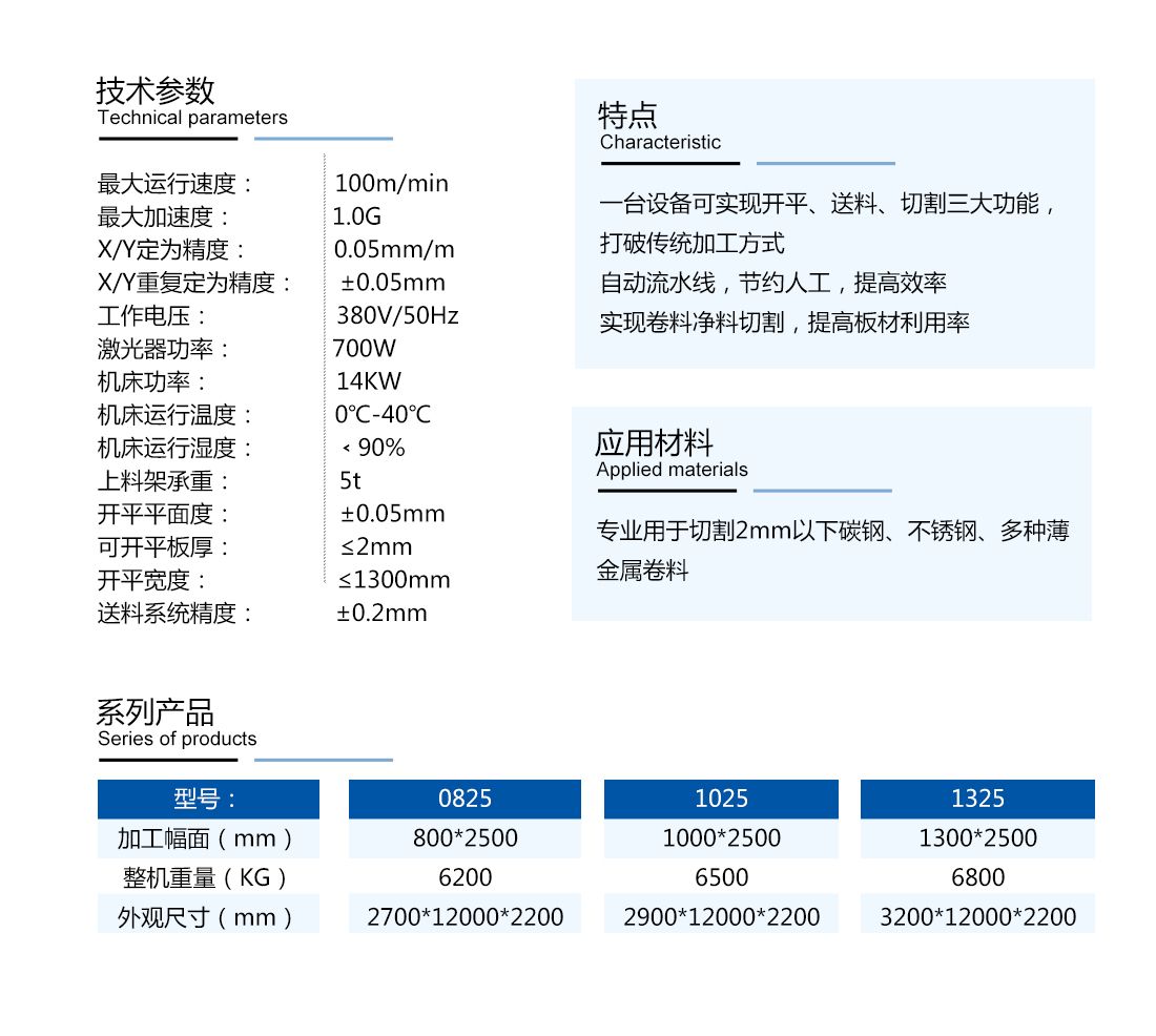 全自动卷板激光切割机技术参数